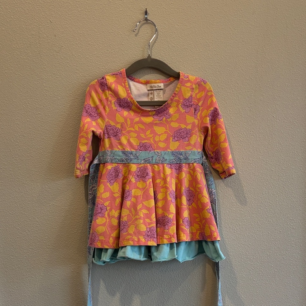 Matilda Jane Pink and Yellow Kids Blouse with Blue Accents